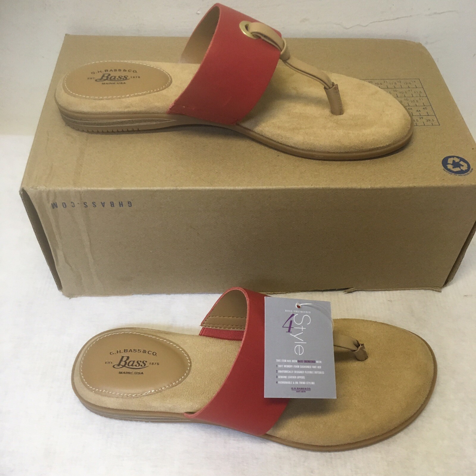 G.H. Bass Robin Red Sandal Leather Upper Suede Like Sock Lining Size 6M