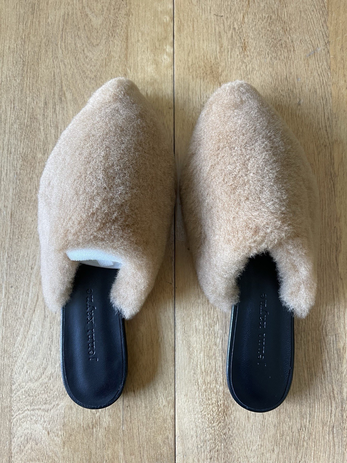 Jenni Kayne Shearling Mules Natural Size 37 NEW Cozy Slip On Flats Real Leather