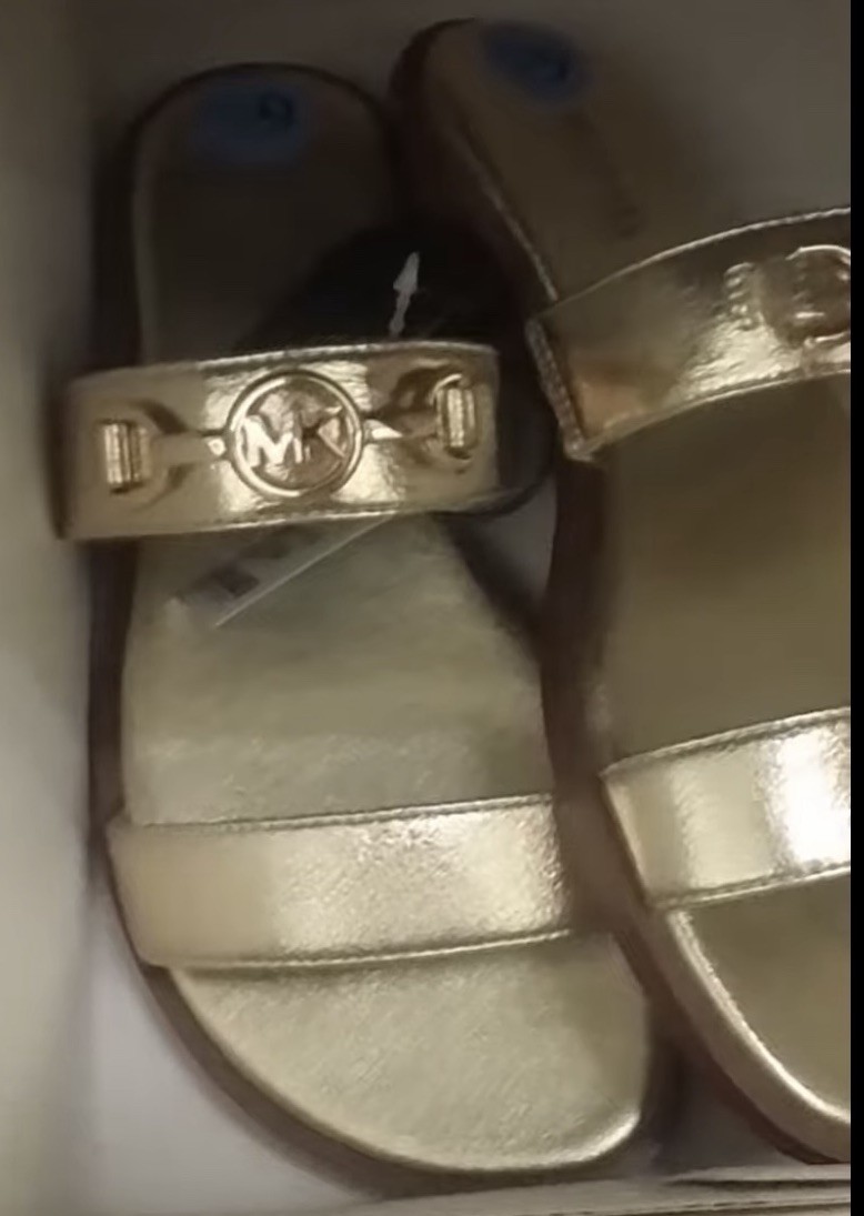 NEW Michael Kors Women Man Made Gold Tone Slip On Flat Sandal, Sz. 7.5M; 9 M