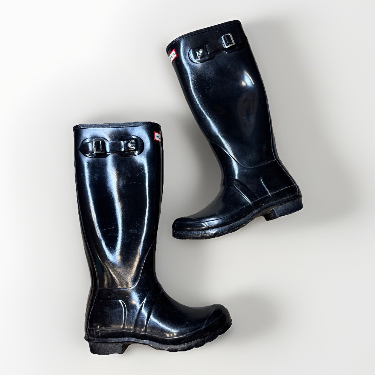 Hunter Original Tall Gloss Rain Boots Womens 6W Black Waterproof Wellies Classic