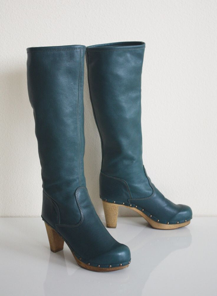 Anthropologie Boots 8 SANITA Knee High COLLAGE Waxed Canvas Leather Clog 39 NWT