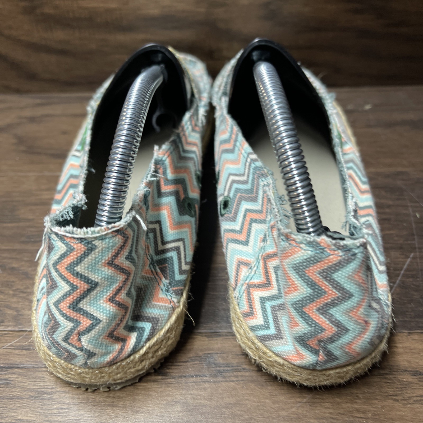 SANUK Women’s Funky Fiona Chevron Flats Sz 10 Loafers Shoes Teal Blue Multicolor