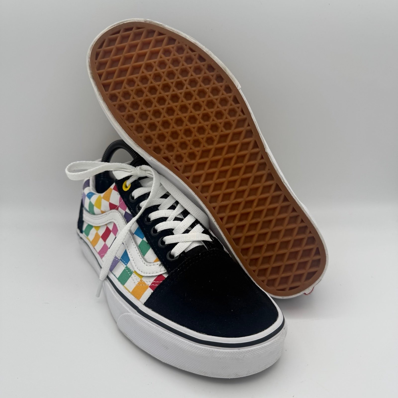 UNISEX Vans Old Skool Rainbow Checkerboard Skater Streetwear Shoes Size 7.5M 9W