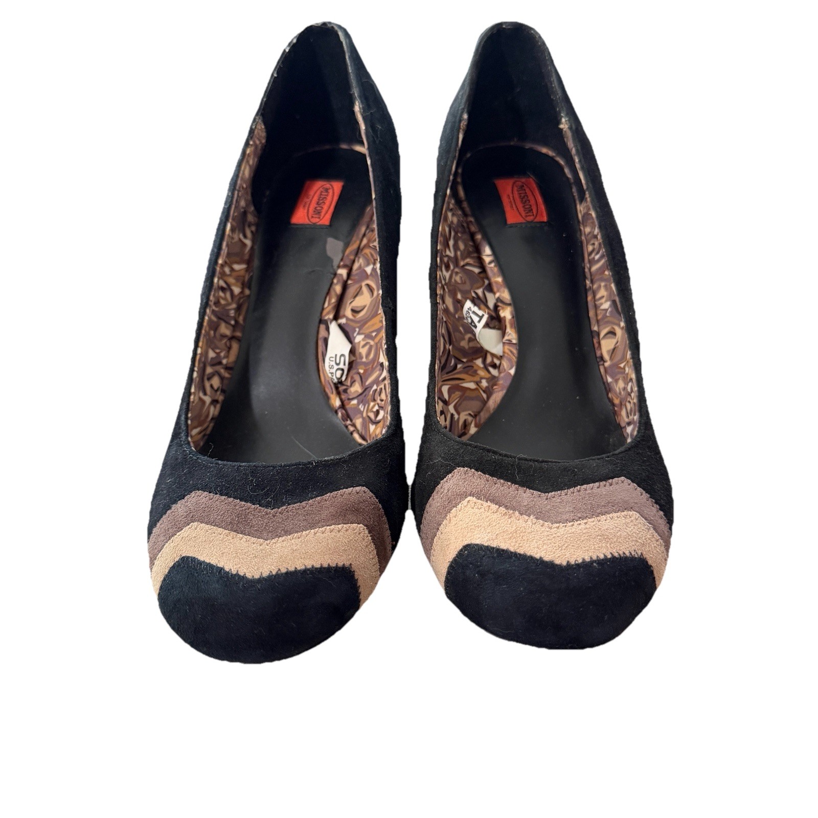 Missoni for Target Suede Chevron Block Heel Pumps Black Size 11 Retro Designer