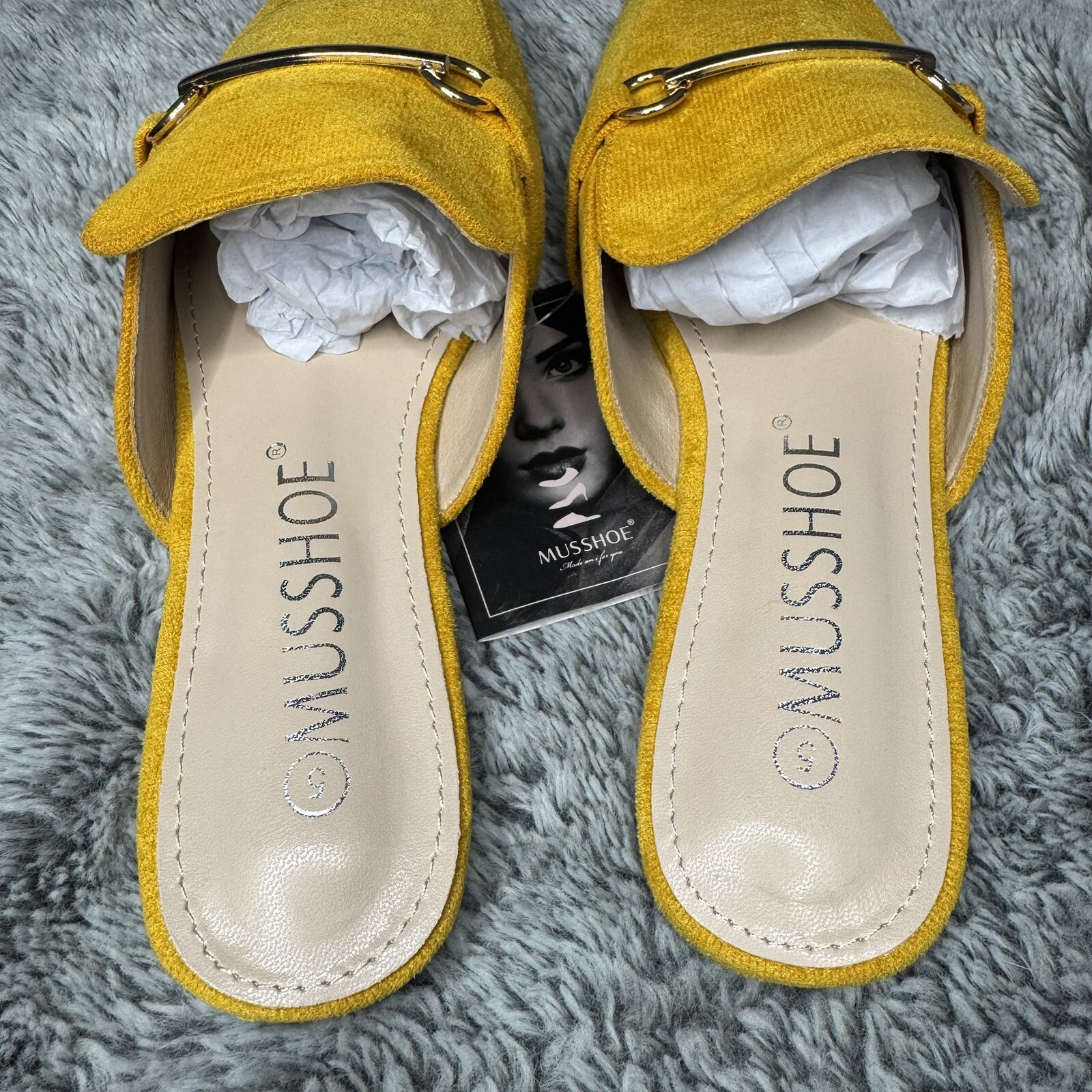 MUSSHOE Women’s Slip On Pointed Toe Comfort Flats Mules Backless Size 5 Yellow