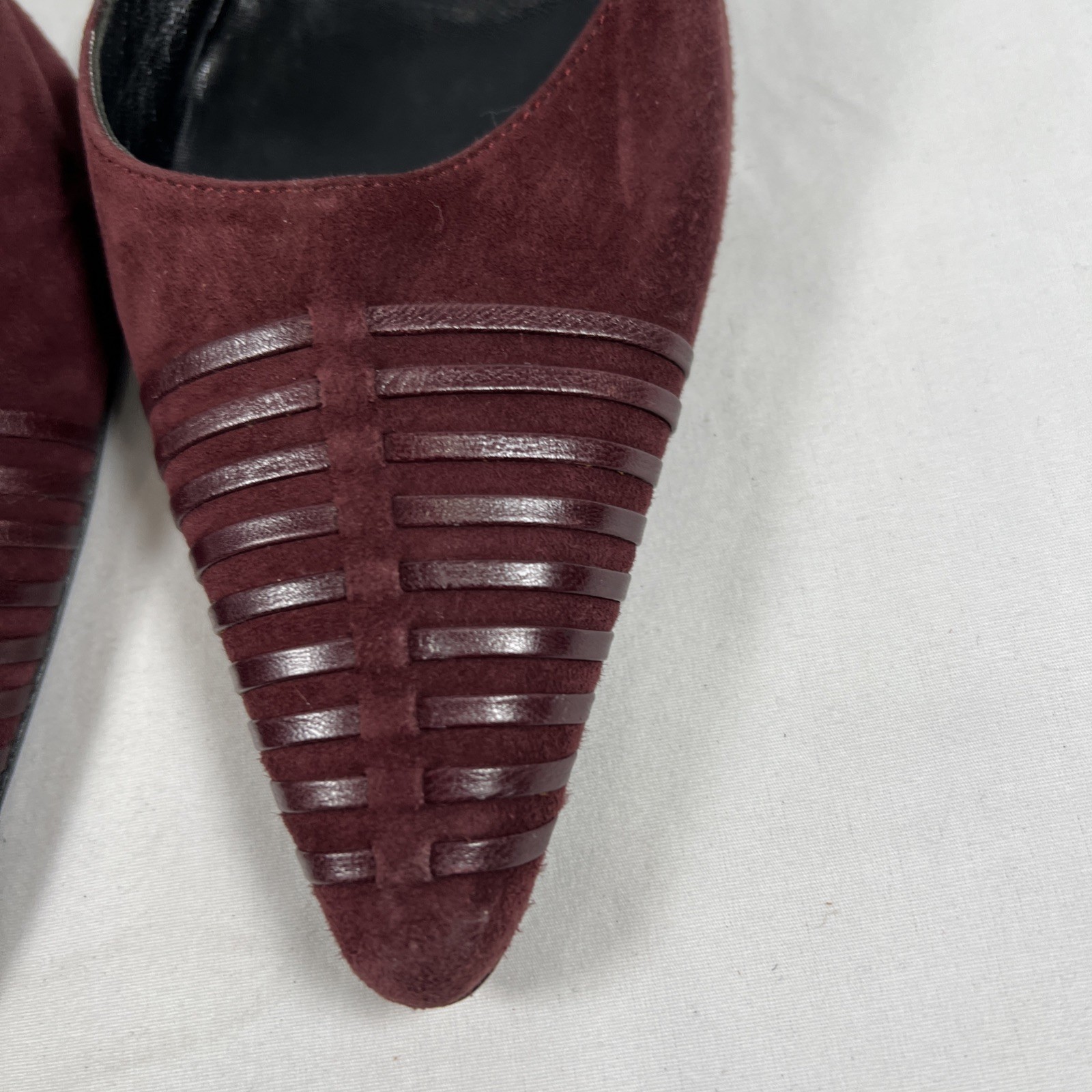 Richard Tyler Burgundy Suede Slingback Heels Pointed Toe Leather Pumps Luxury 8M