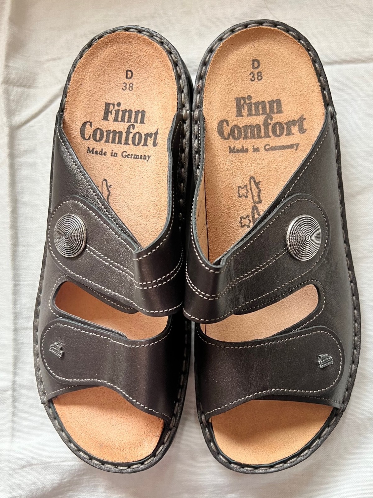 Finn Comfort 2550 Sansibar Brown Leather w/Cork Insole Slip-on Sandal Size 7-7.5