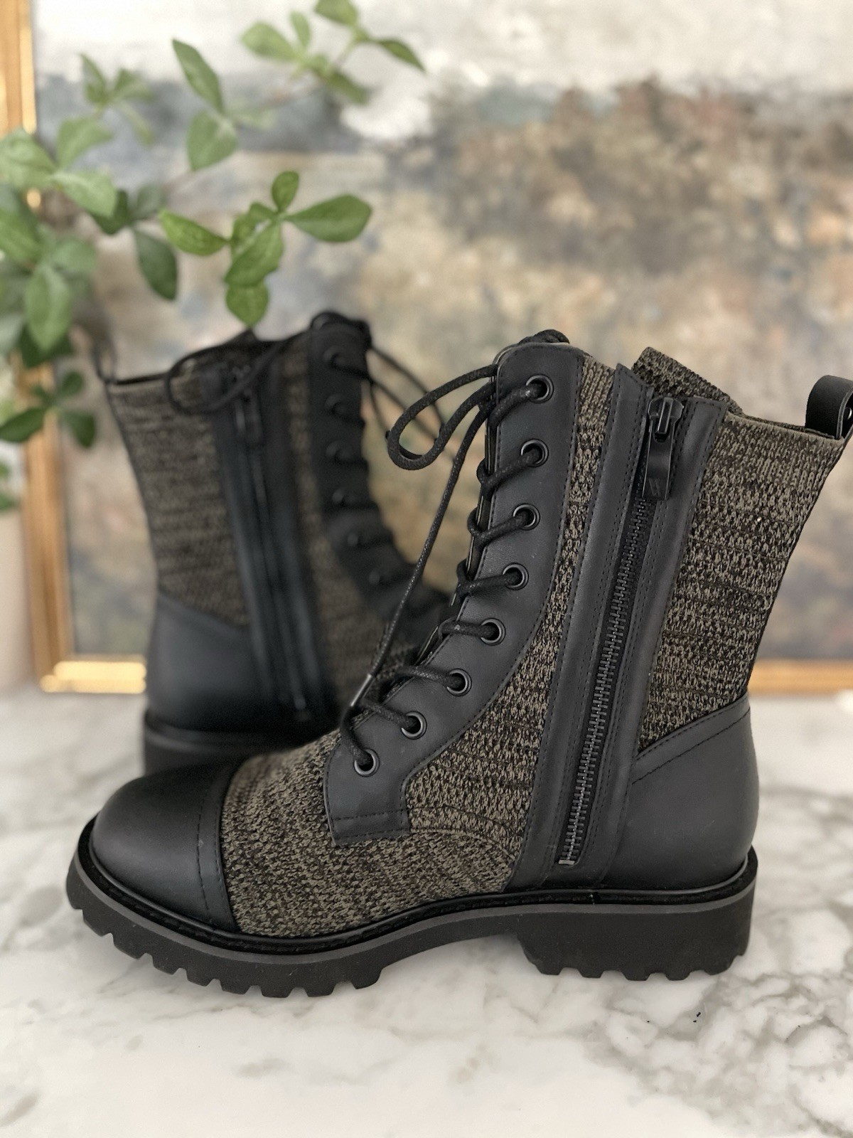 Vivaia Florence Chunky Combat Boots 39 Size 8 Green Black Water RPL