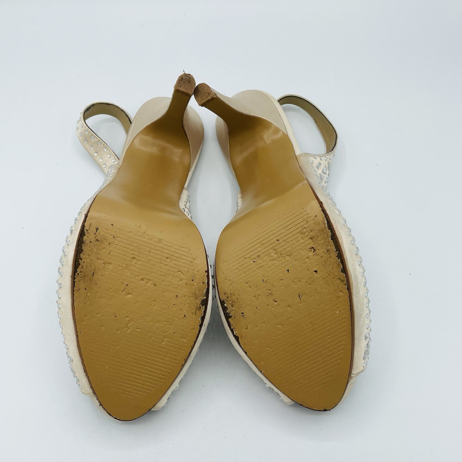 Lulu Townsend Shoes Womens Size 9 Beige Rhinestone Sling Back High Heels Sandals