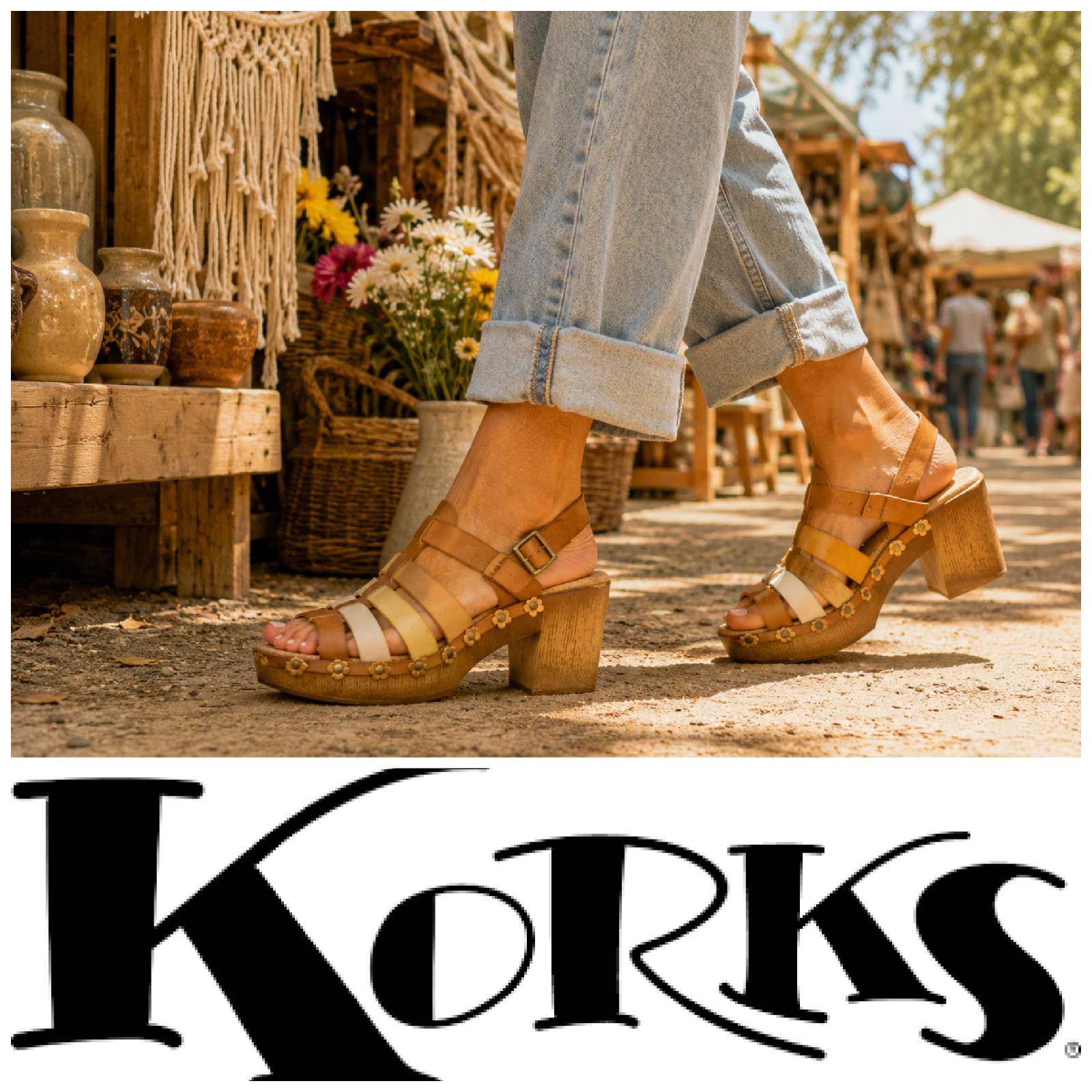 Korks Willow Platform Clog Sandals Women’s 11 Brown Multicolor Slingback Floral