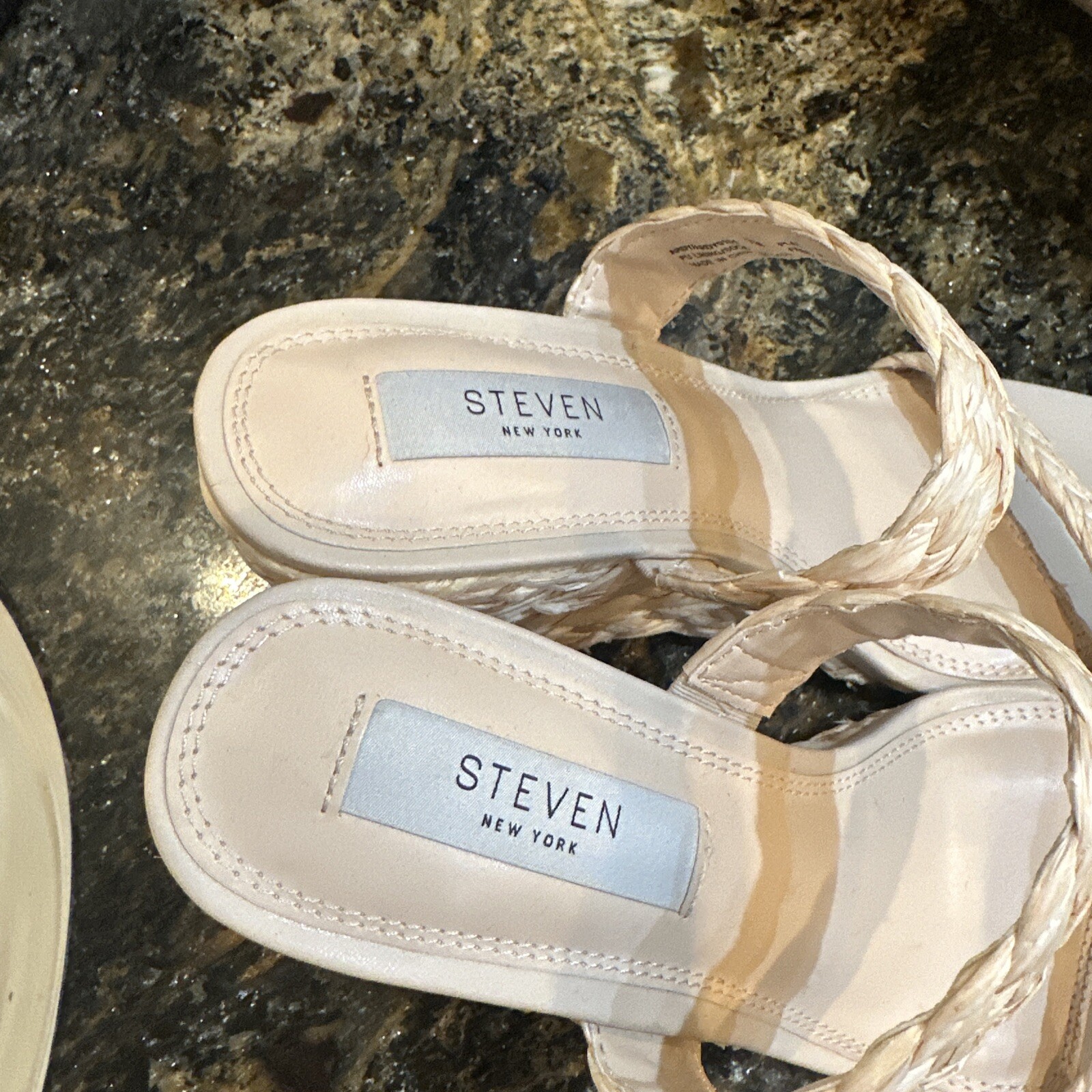Steven New York Raffia Wedge Sandals Slide Cream Vacation Heels Women’s Size 7