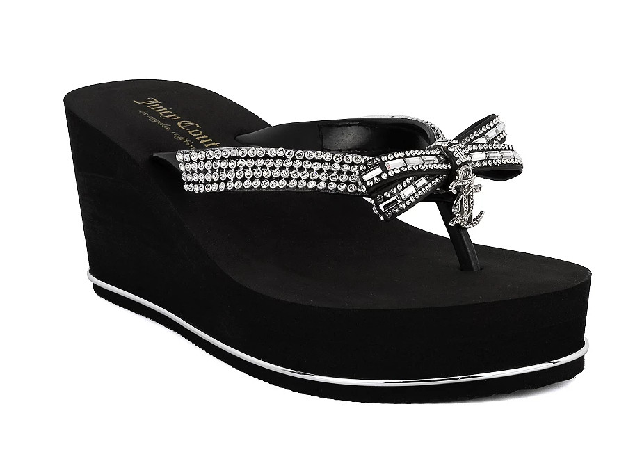 WOMEN’S JUICY COUTURE BLACK BOW RHINESTONE FLIP FLOP WEDGE JC-UCHE 6,7,8,9,10,11