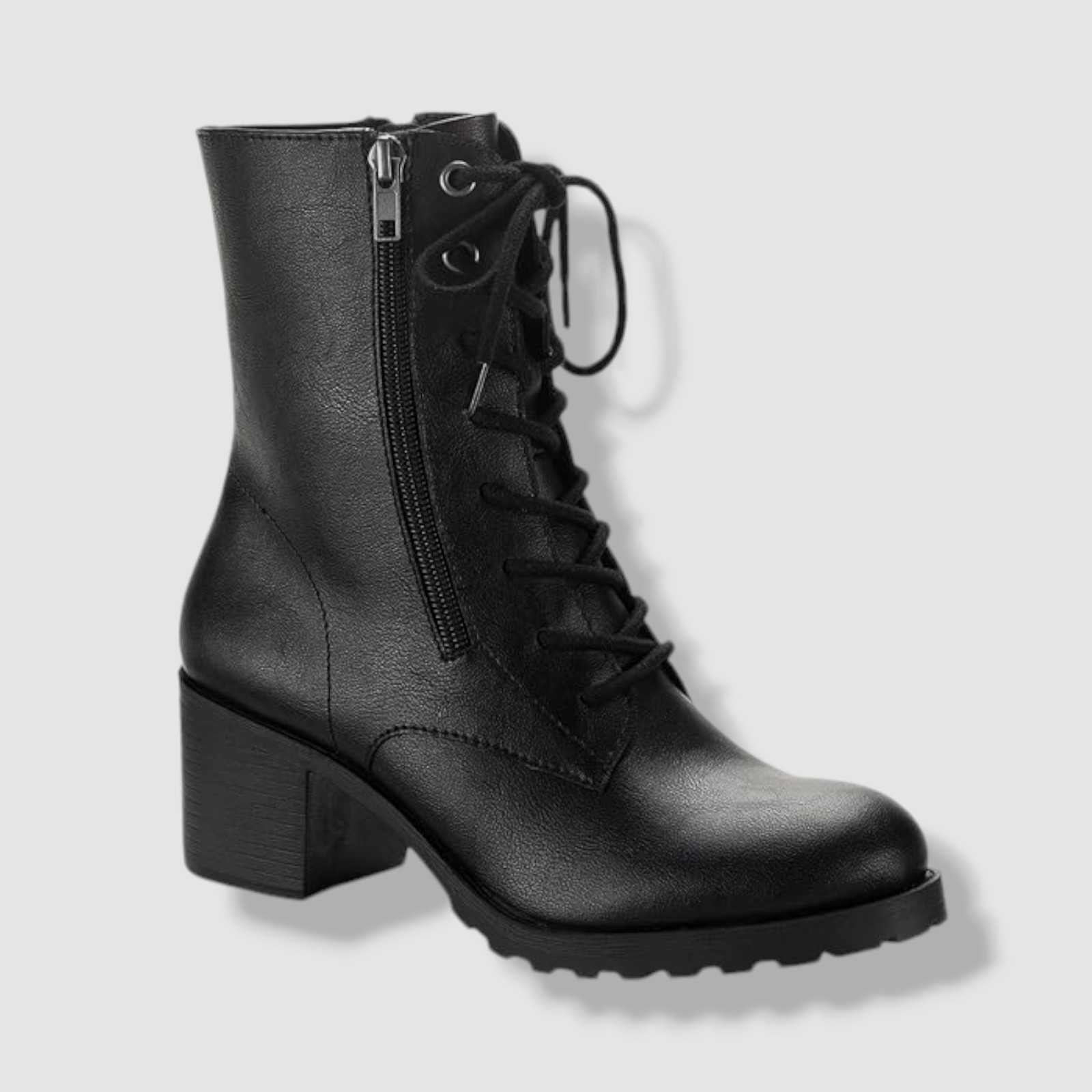 Sun + Stone Womens Black Sheilaa Lace-up Zip Lug Combat Booties Shoe Size 6.5M