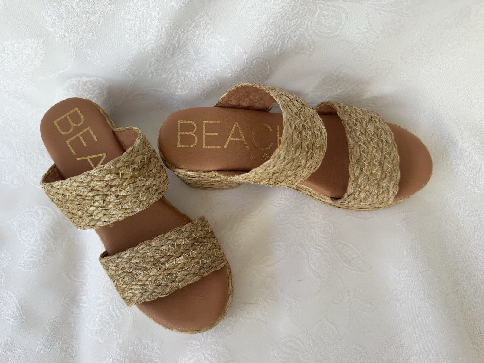 Beach By Matisse OCEAN AVE PLATFORM SANDAL Raffia Women’s 7M Tan “cognac”