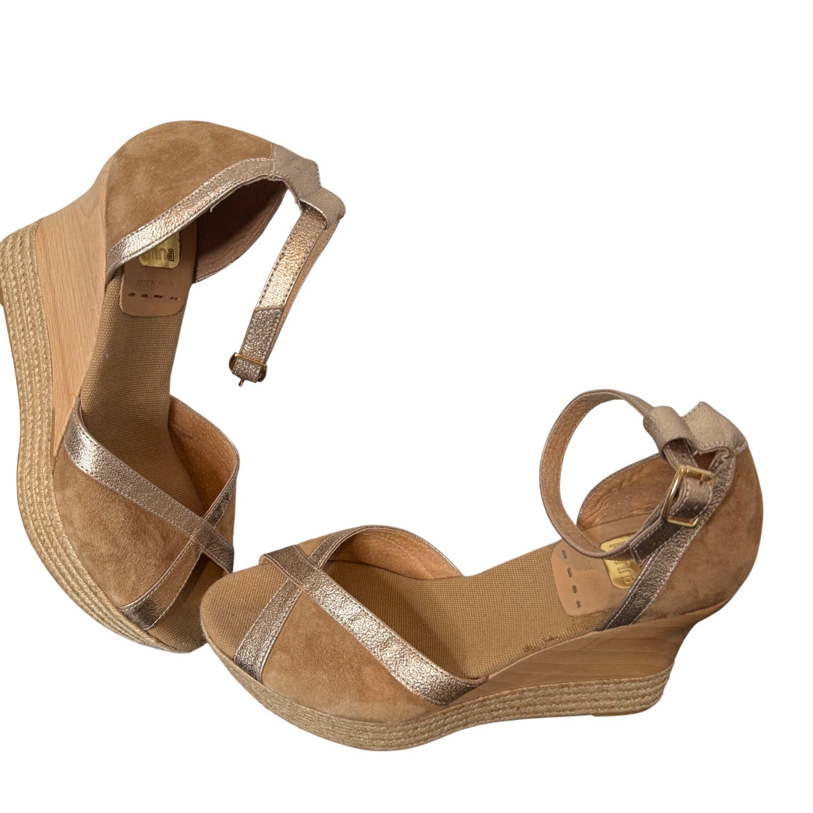 Kanna Spain Suede Leather Metallic Espadrille Wedge Sandals 38 US 8 Platform