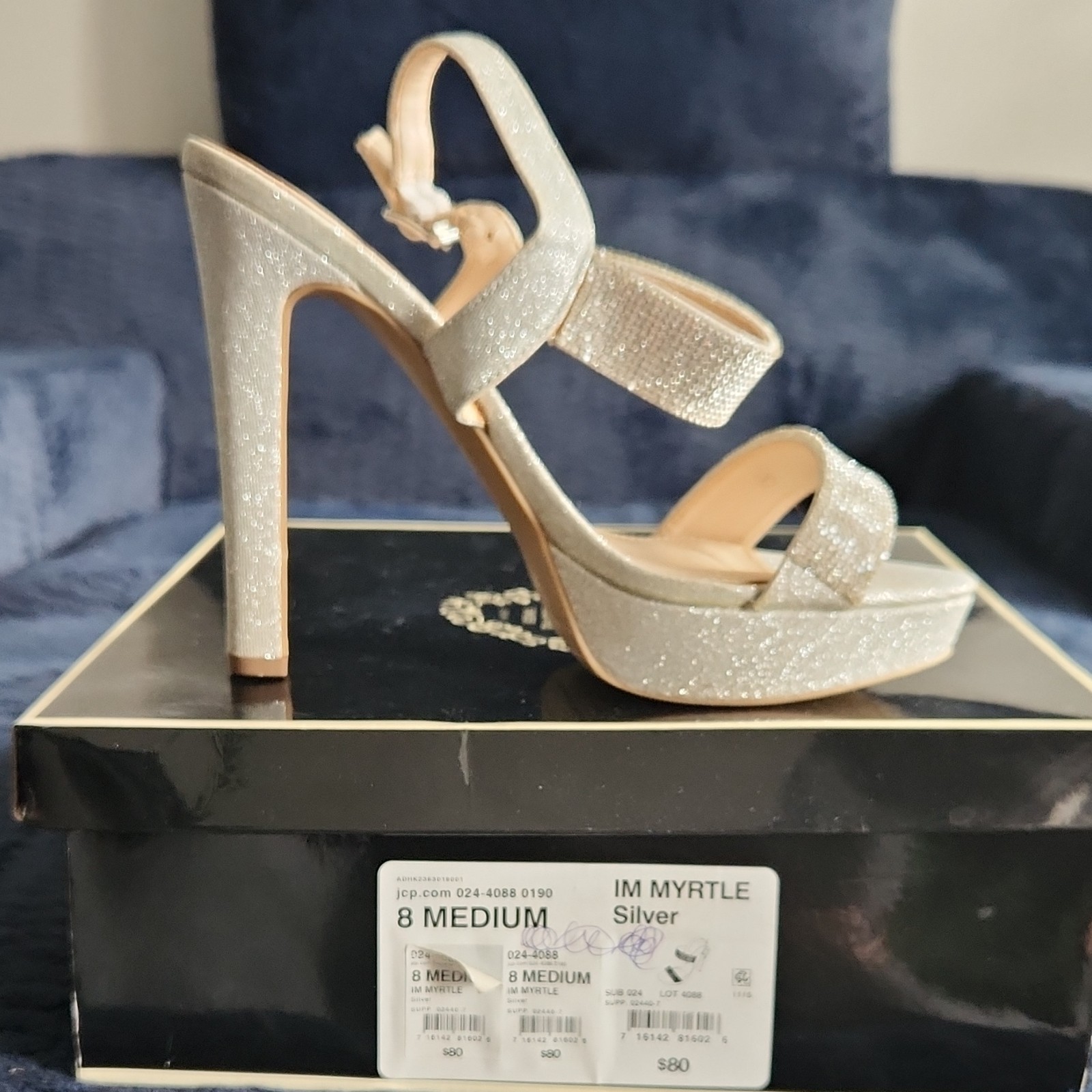 IM Silver Glitter Platform Stiletto Heels with Straps & Buckle Women’s Size 8