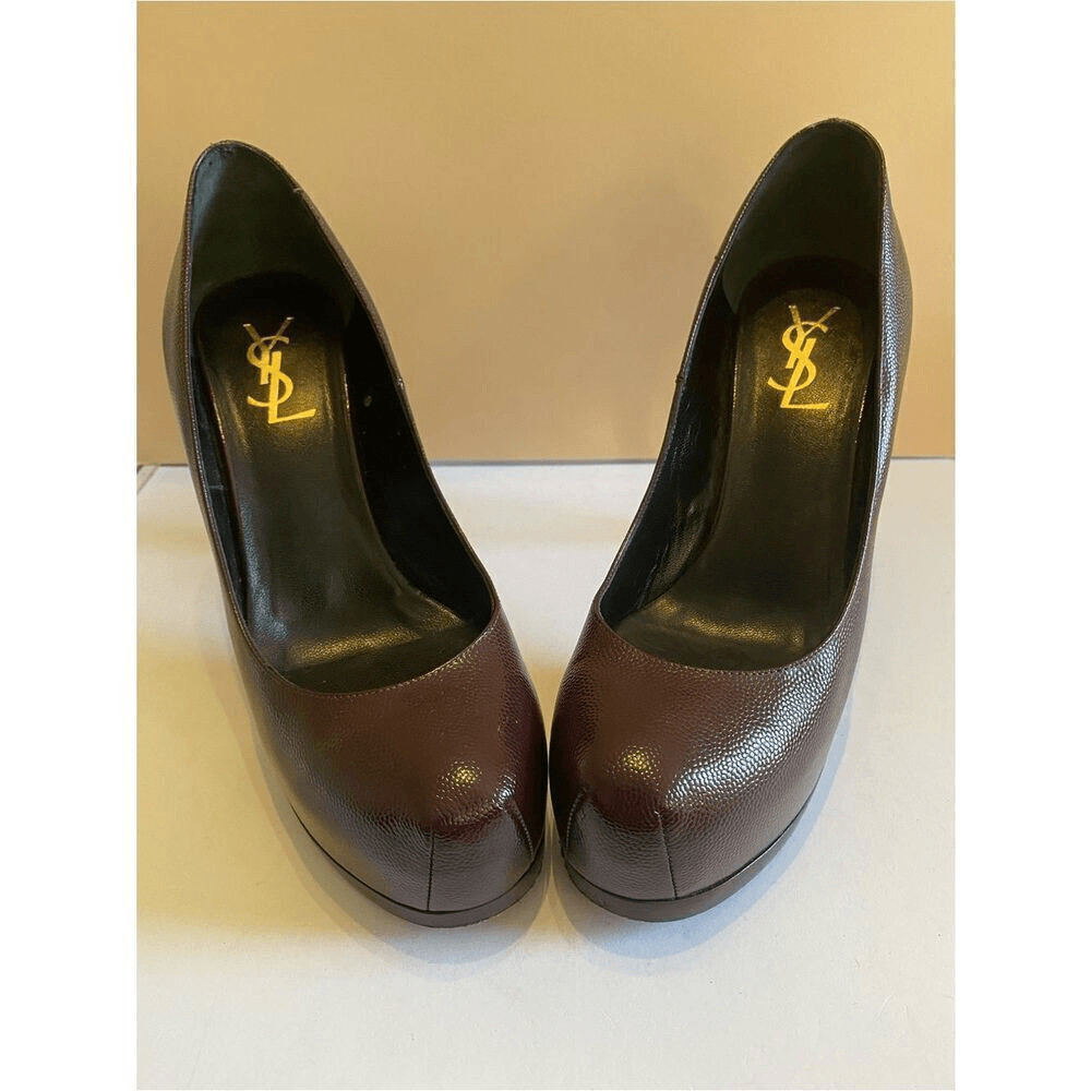 Yves Saint Laurent Tribtoo 80 Burgundy Leather Platform Stilettos