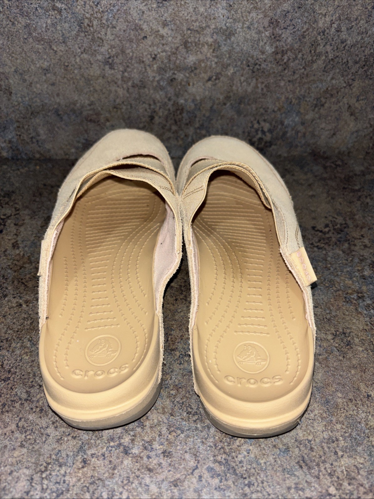 Crocs Edie Tan Chai Suede Croslite Sandal Slide Mule Woman Sz 9 Excellent Cond