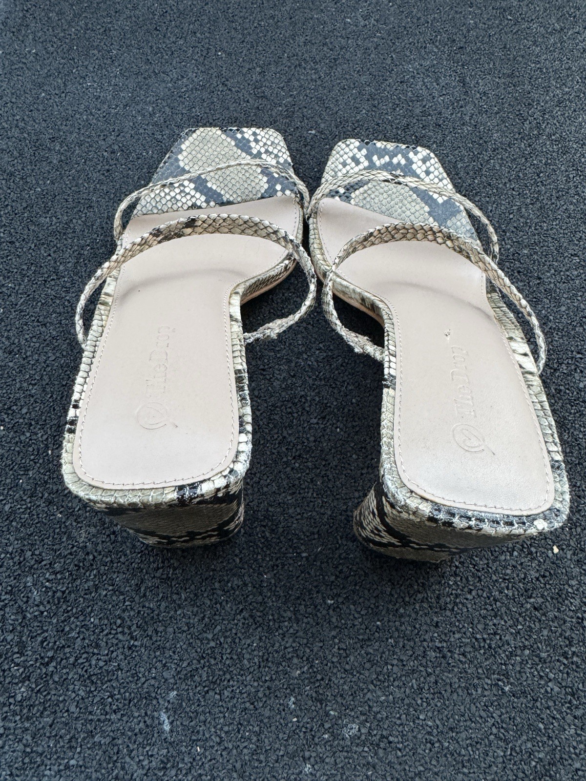 The Drop Snakeskin Strappy Mule Heels Square Toe Womens 9.5