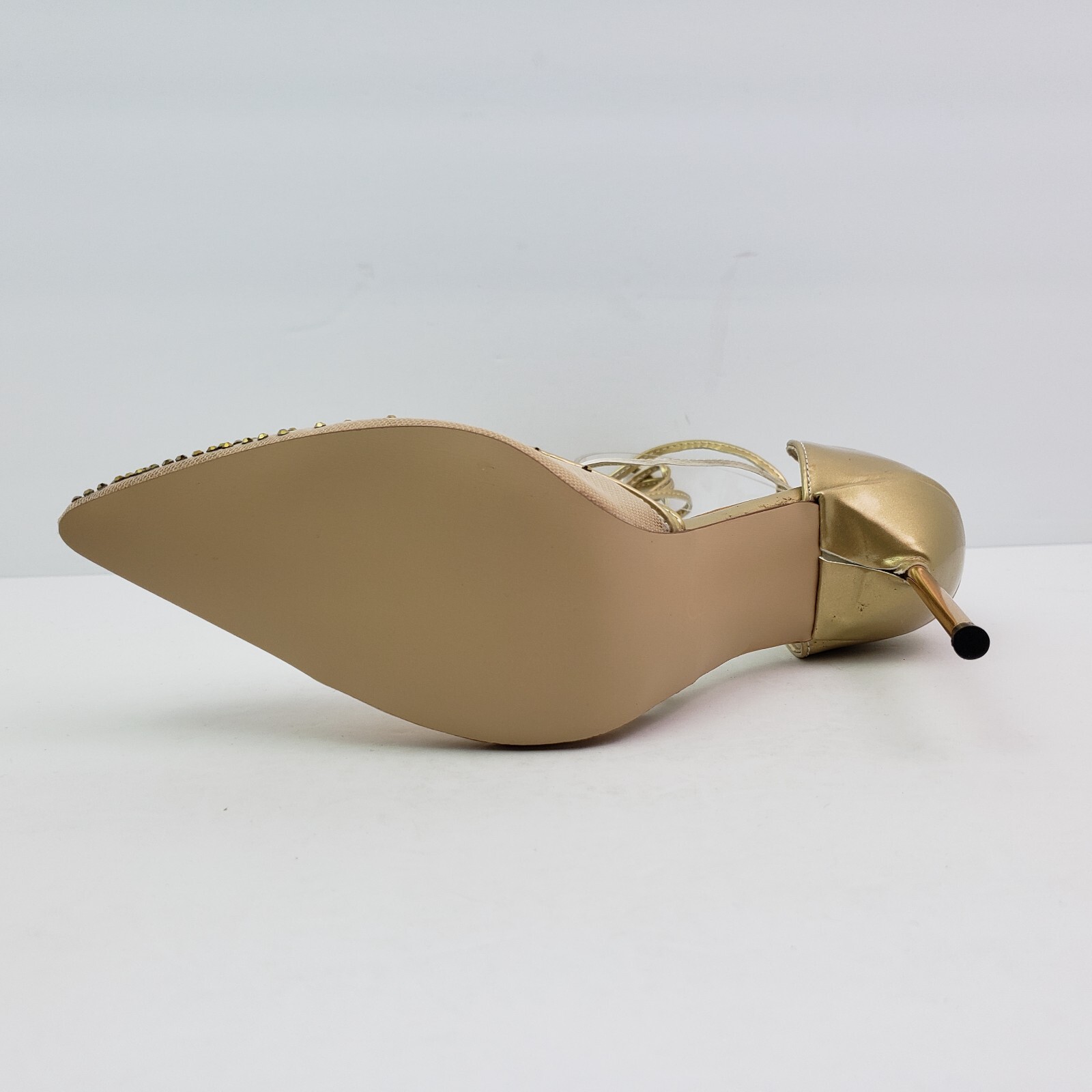FSJ Womens Size 8 Gold Rhinestone Fashion Leg Ties Stiletto 4″Heels Pumps Shoes