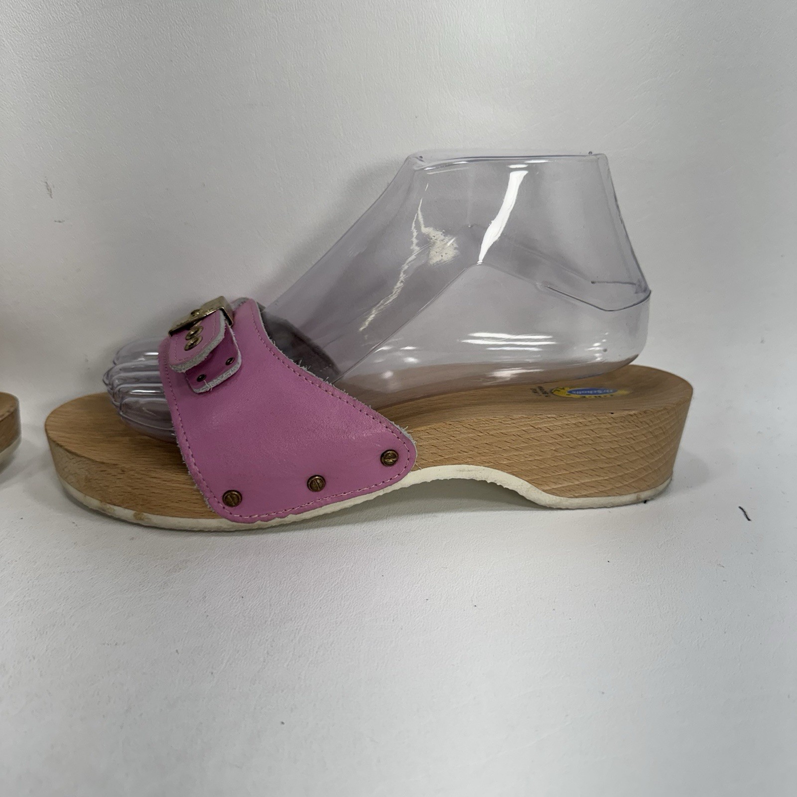 Dr. Scholl’s The Original Wooden Sandals Slides Pink Leather Size 7 Italy
