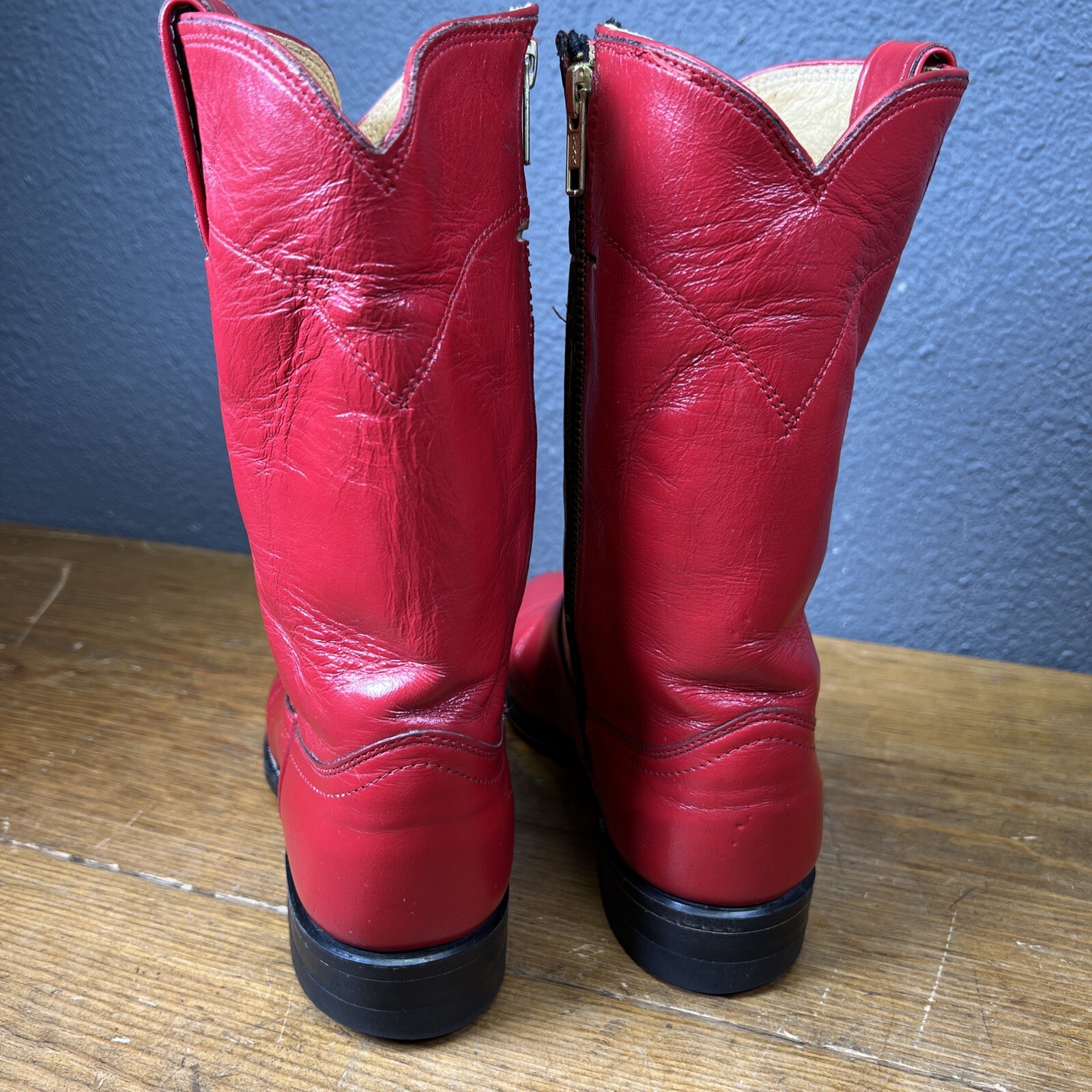 JUSTIN Western Boots 59794 3 Red Side Zip Women Sz 6 B Made In USA 90’s Vintage