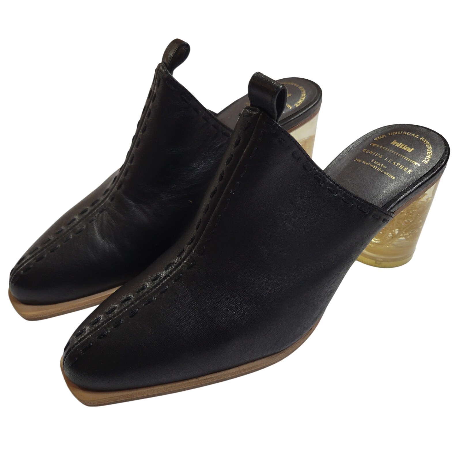 Womens US 6 Black Sea Coral Mules See Thru Heels «Initial» No. 36 / 230 / 1.5