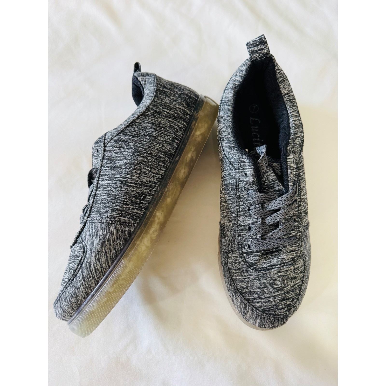 Lucita Womens LIGHT-002 LED Light Up Sneakers Grey Marled Canvas Sz 7 NOT TESTED