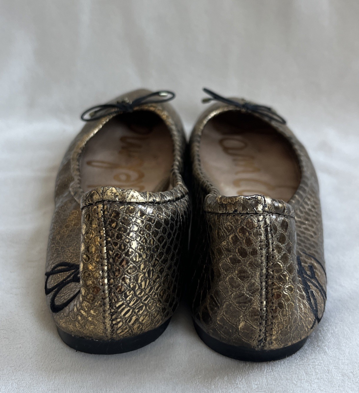 Sam Edelman Felicia Ballet Flats Gold Snake Print Slip On Shoes Womens 9.5