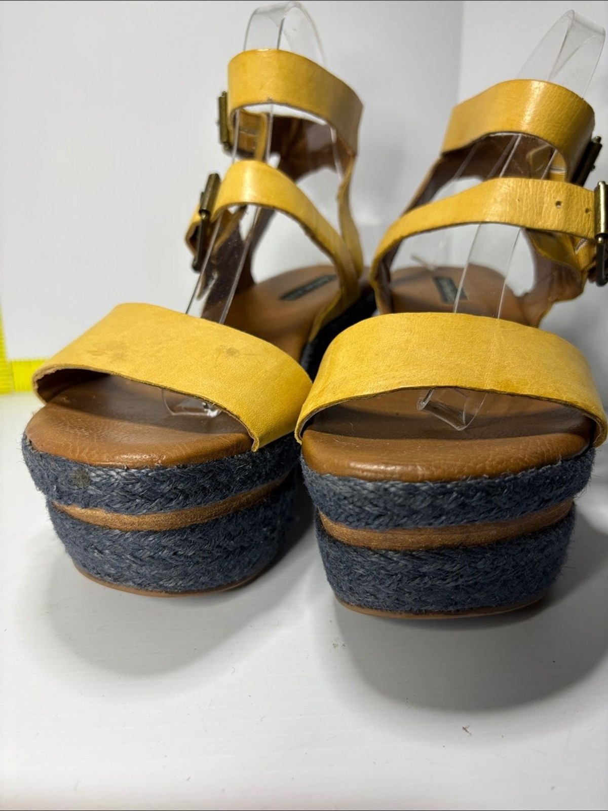 Calvin Klein Jeans Yellow Strappy Platform Wedge Sandals. Box 28