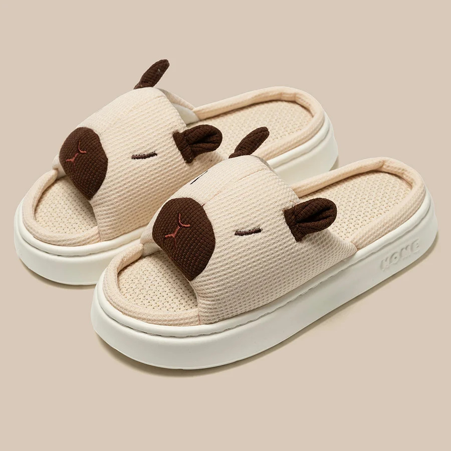 Summer Women’s Flax Soft Thick Sole Home Slippers Indoor Cute Cartoon Anti-slip