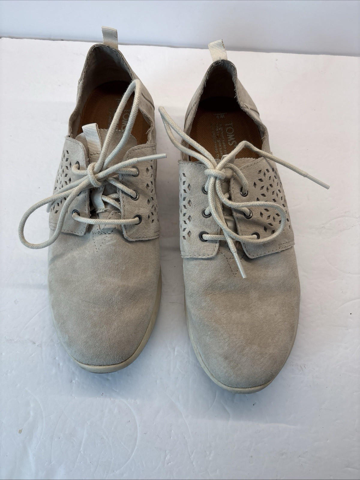 TOMS Size 9 W Womens Del Rey Suede Mosaic Perforation Lace Up Sneakers Shoes