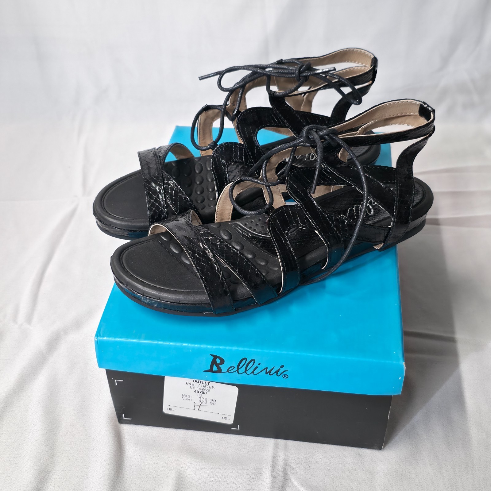 Bellini Women’s Black Snake Flat Sandals Size 6.5 M New In Box