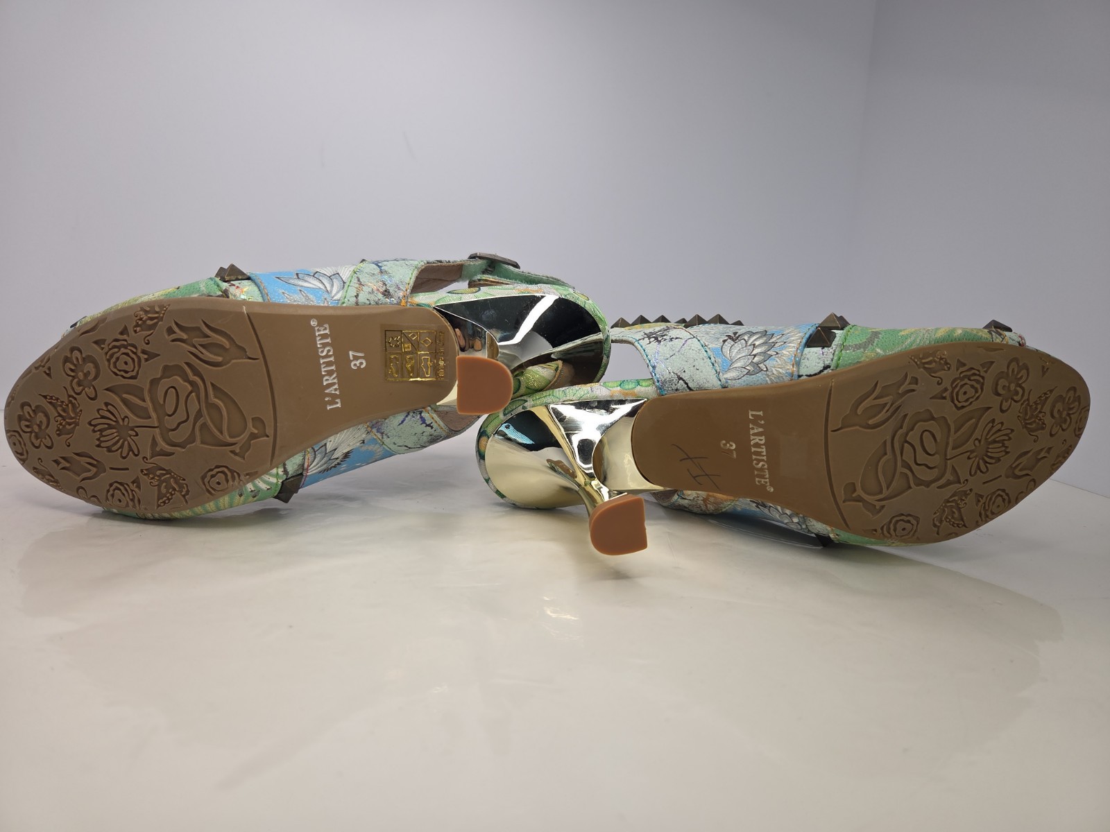 L’Artiste by Spring Step CHAVVI Slingback Sandal Green Floral Leather Sz 7 NWOB