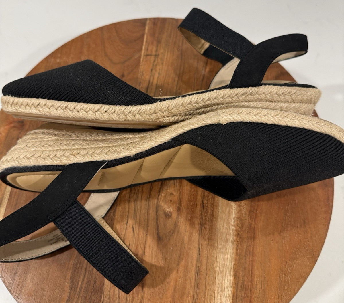 Kelly & Katie Esmo Wedge Sandals Women’s Size 7M Black Stretch Ankle Strap NWOB