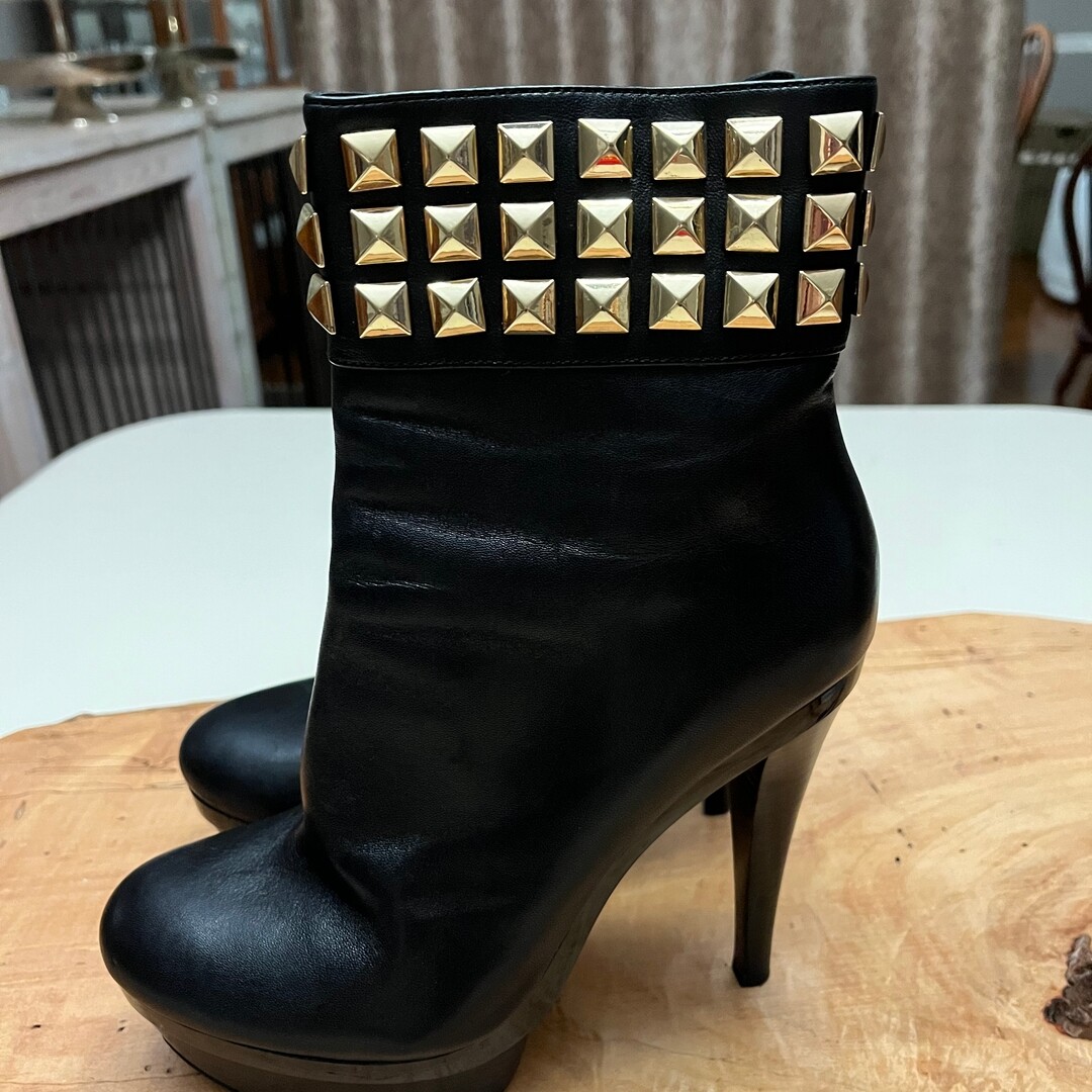 Michael Kors Studded Black Leather Ankle Boots