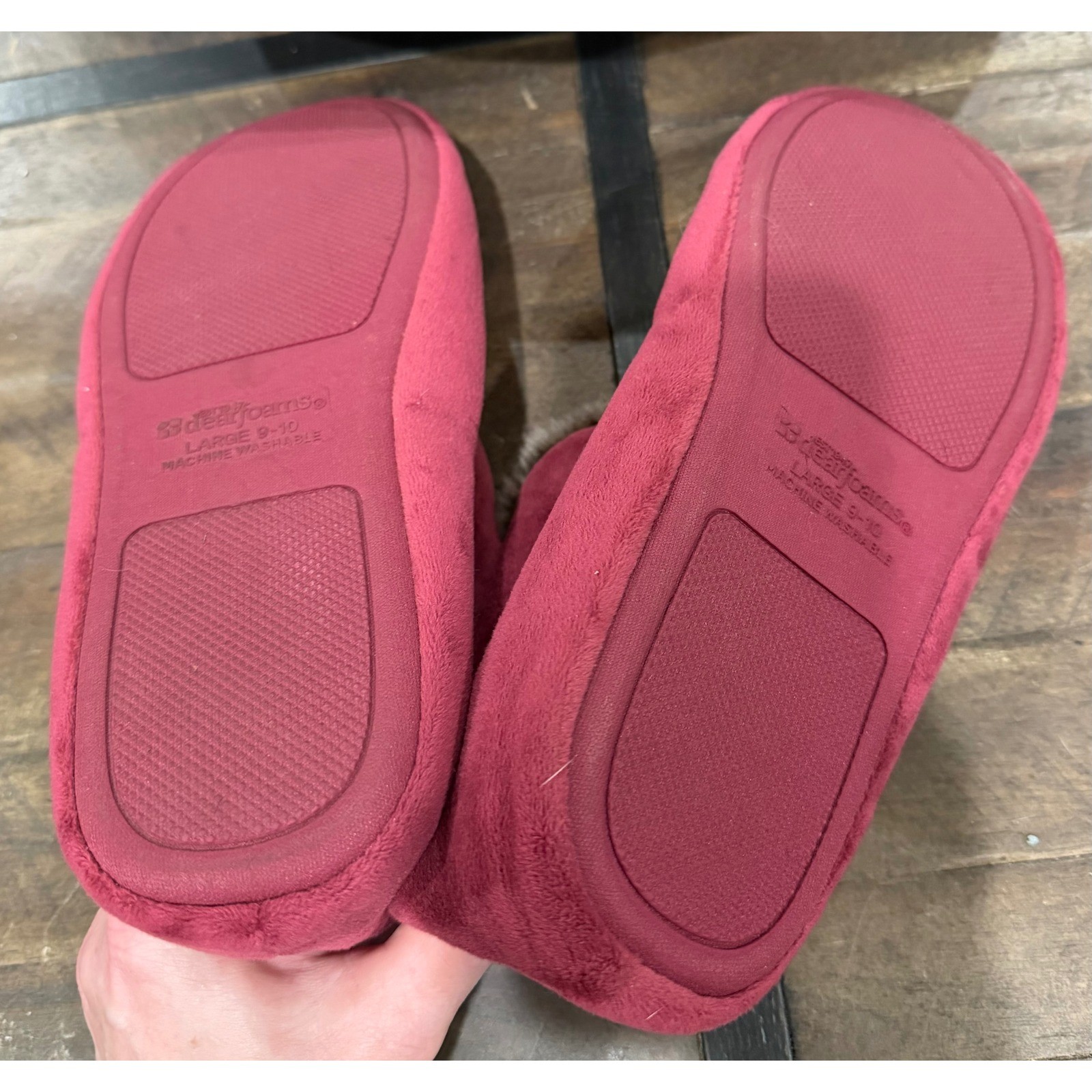 Dearfoams Womens Velour Bootie Slippers Pink Faux Fur Trim Large 9-10 Washable