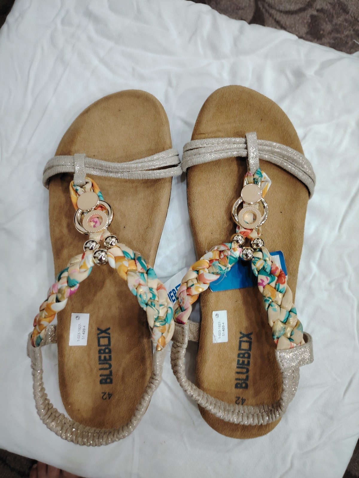 Blue Box Women’s Floral Braided Sandals Silver Beaded Summer Slip-On Casual Shoe