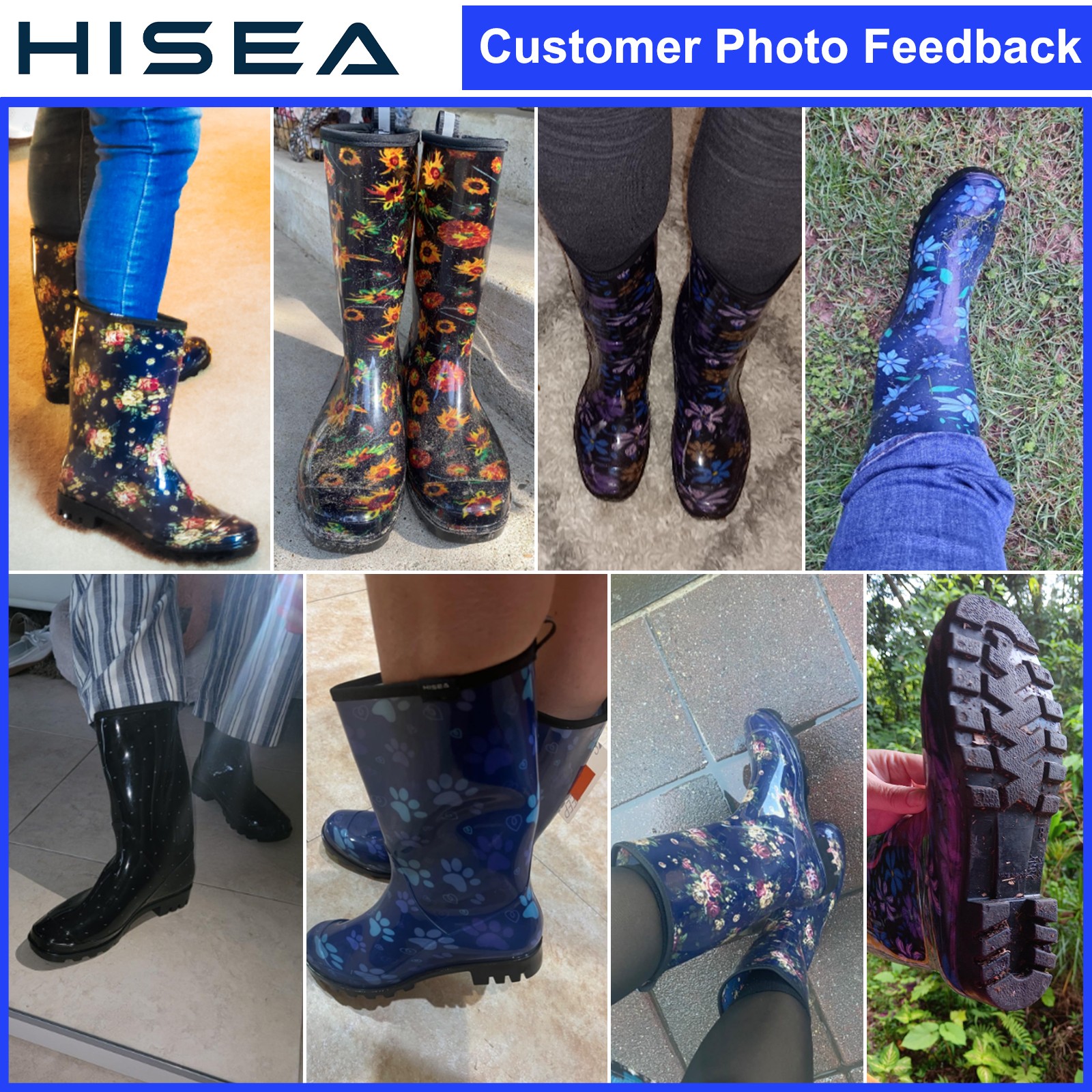 HISEA Women’s Printed Rain Boots Mid-Calf Waterproof Garden Boots Glossy Wellies