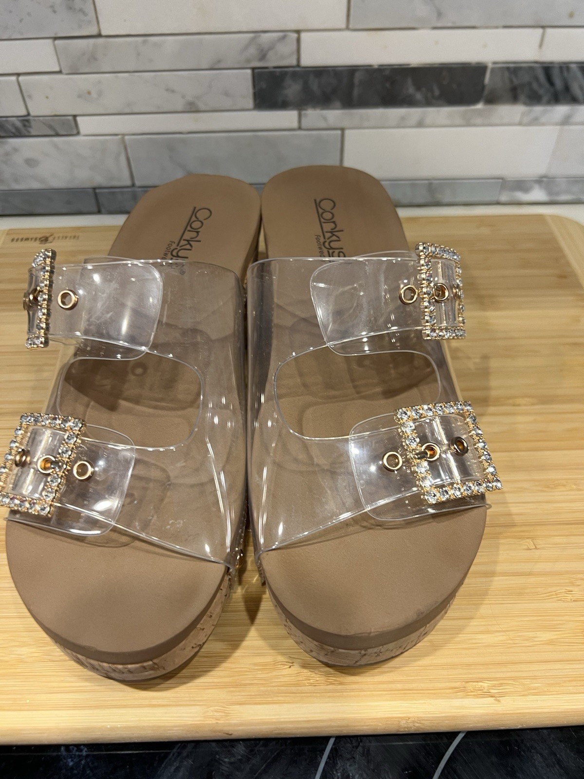 Ladies Pre-Owned Clear Wedge Sandals By Corkys Size 7 Medium