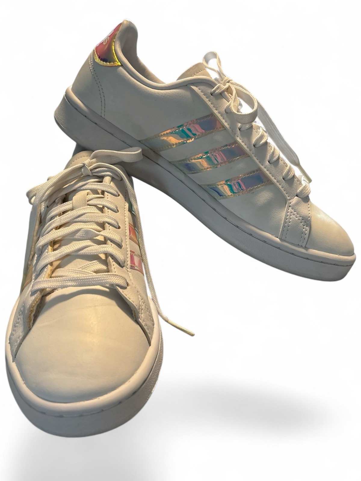 adidas White Iridescent Stripe Low Top Athletic Shoes