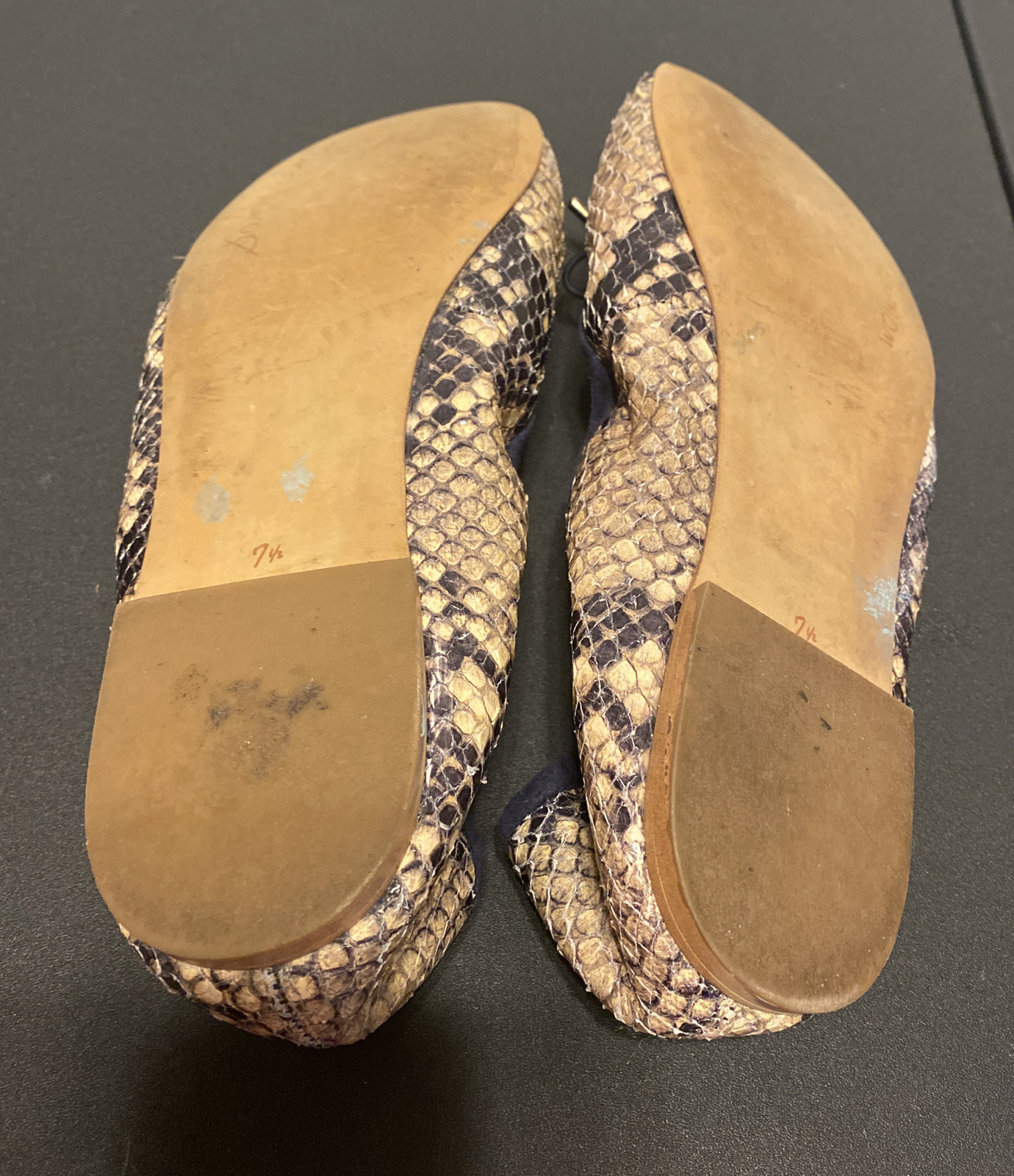 SAM EDELMAN Felicia Ballet Flat Ballerina Python Snake Skin Leather Bow Sz 7.5