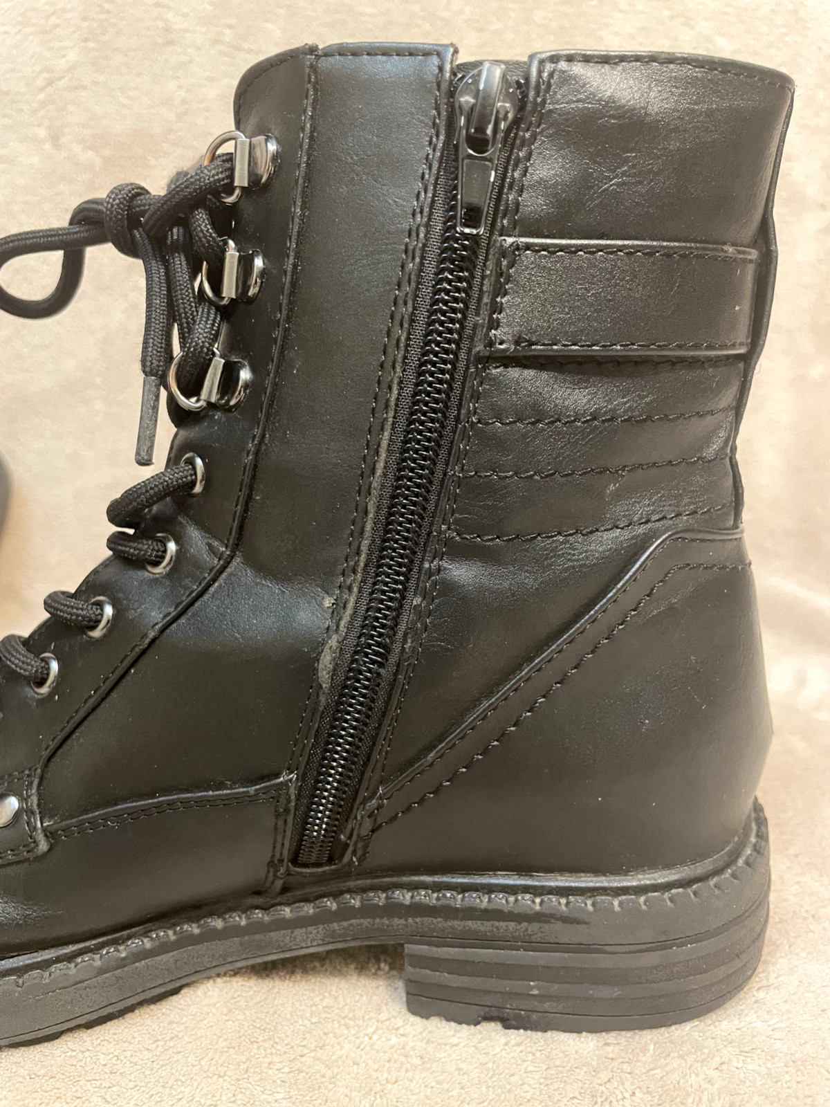 GBG Los Angeles Combat-Style Ankle Black Boots Size 7.5 M Zipper Buckle Lace-Up