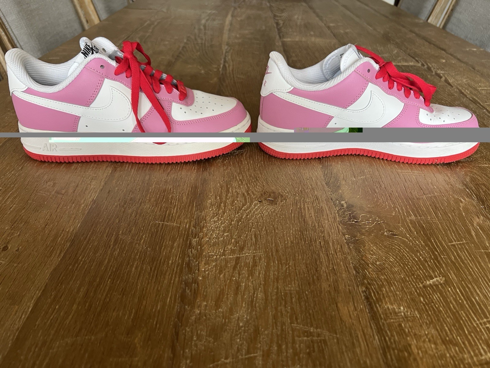 Custom Nike ladies Air Force 1 Sneakers in White, Pink & Red Sz 8
