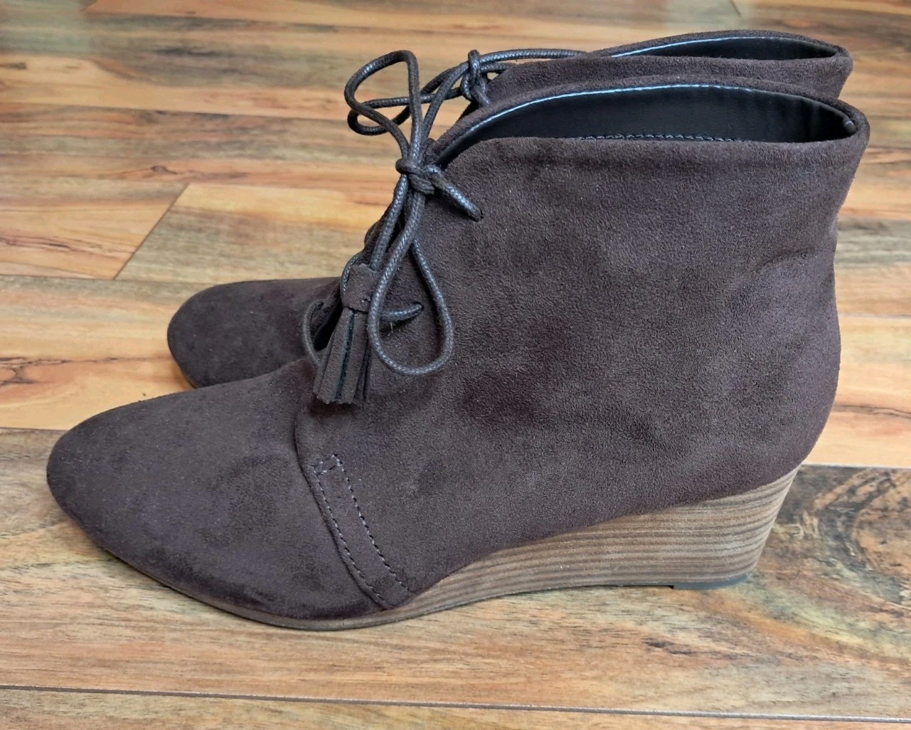 Dr. Scholls Boots Womens Dakota Wedge Ankle Booties Size 7 Brown Fabric Lace Up