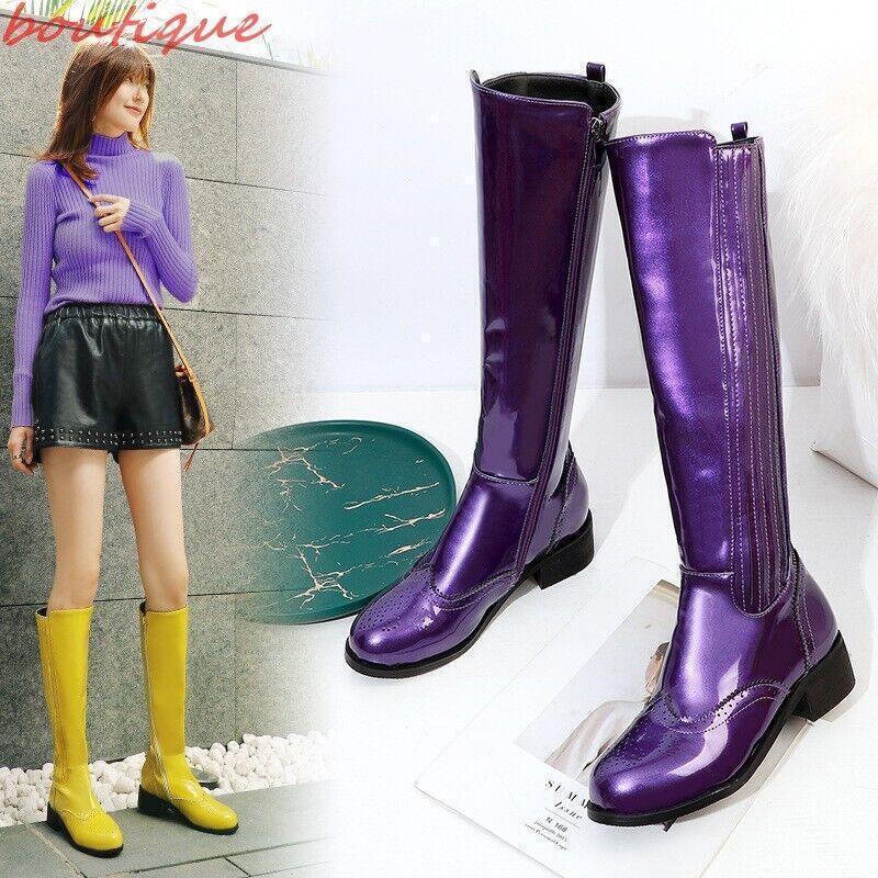 Fashion Womens Carved Knee High Boots Dress Riding Casual Club Outdoor Zip Shoes