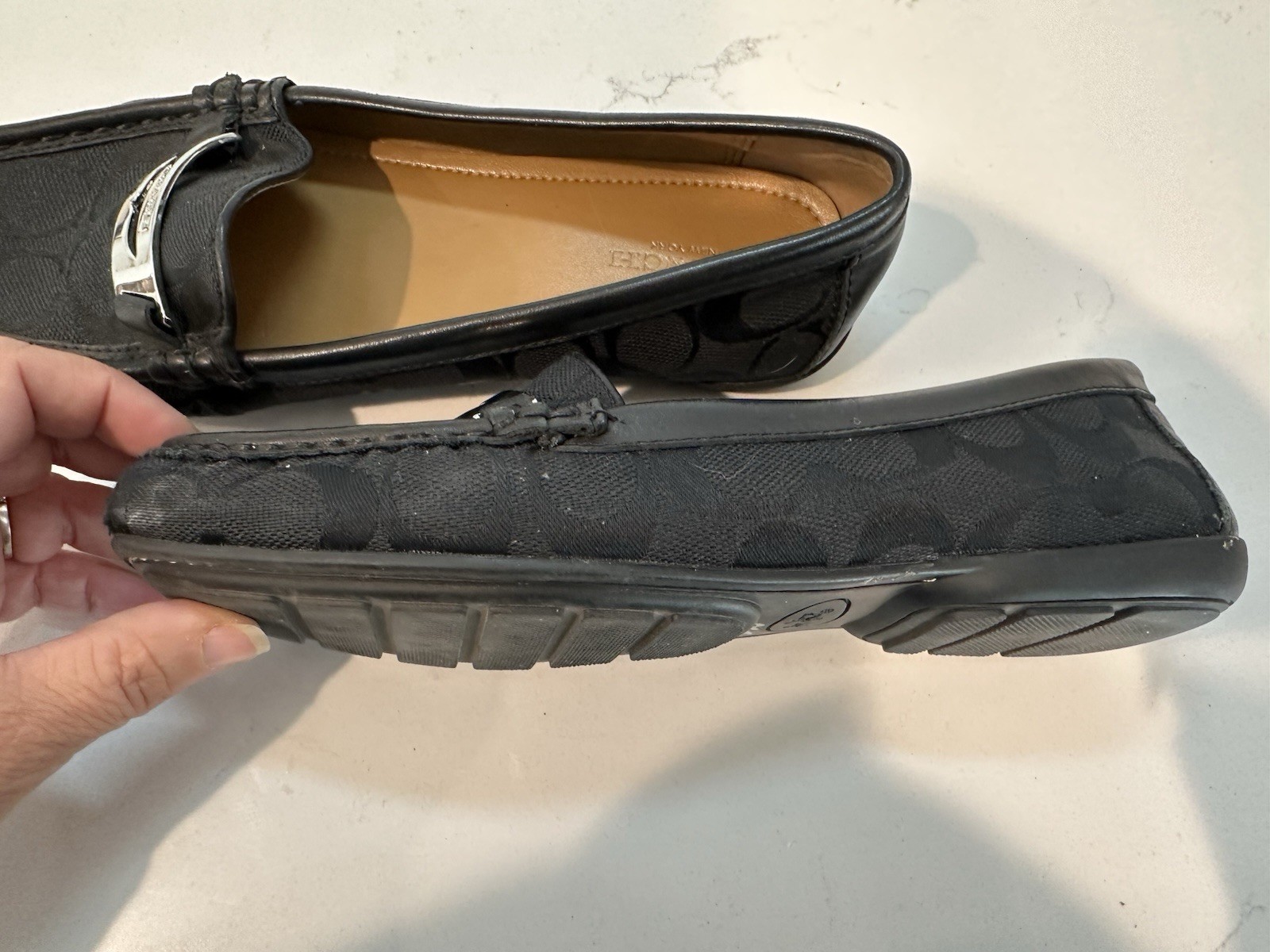 Coach Felisha Signature Jacquard Loafers Black C Silver Tone Accents 8 1/2 A2134