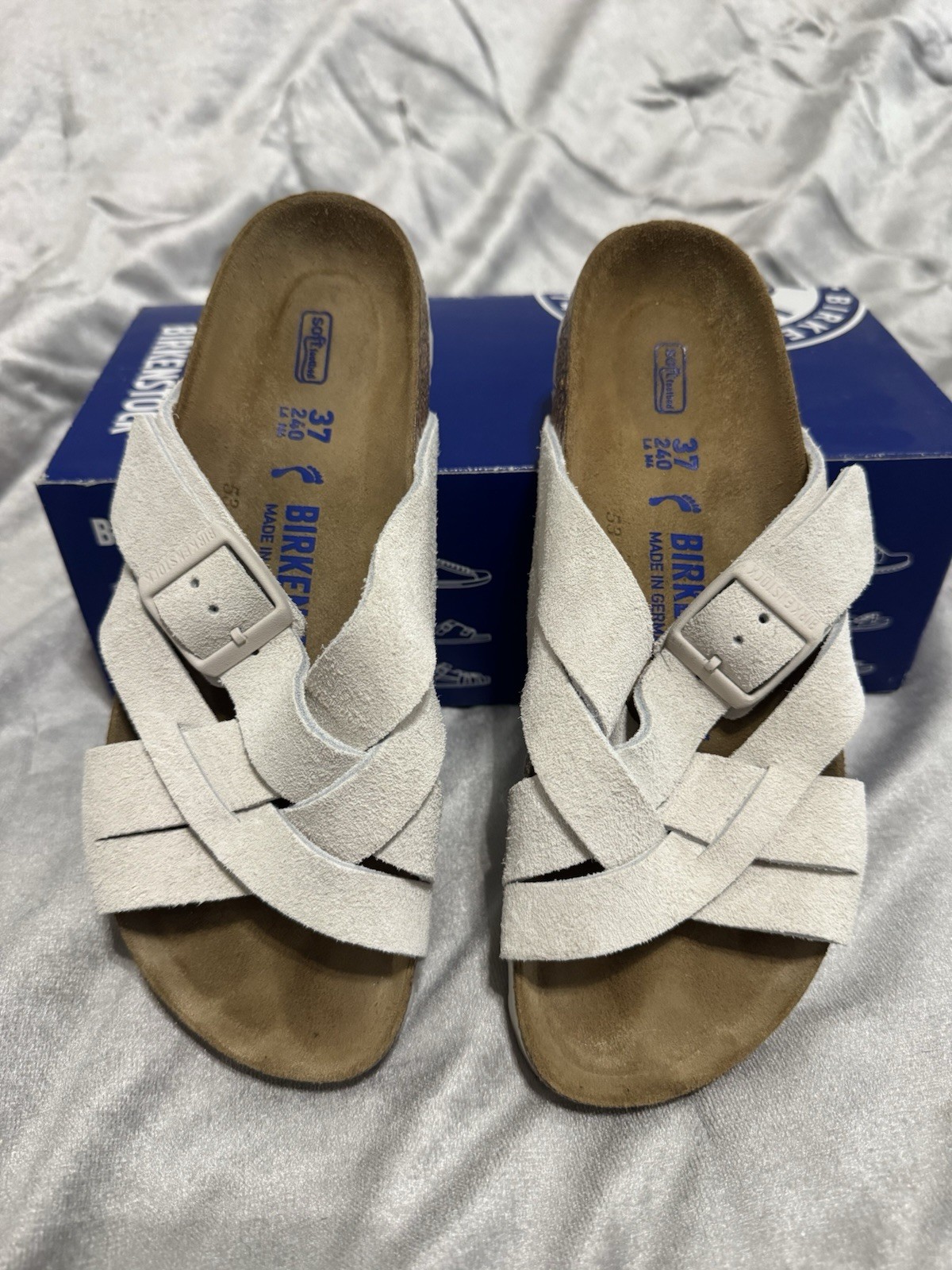 BIRKENSTOCK Lugano Soft Footbed Antique White Suede Women’s Size 37 Narrow Fit