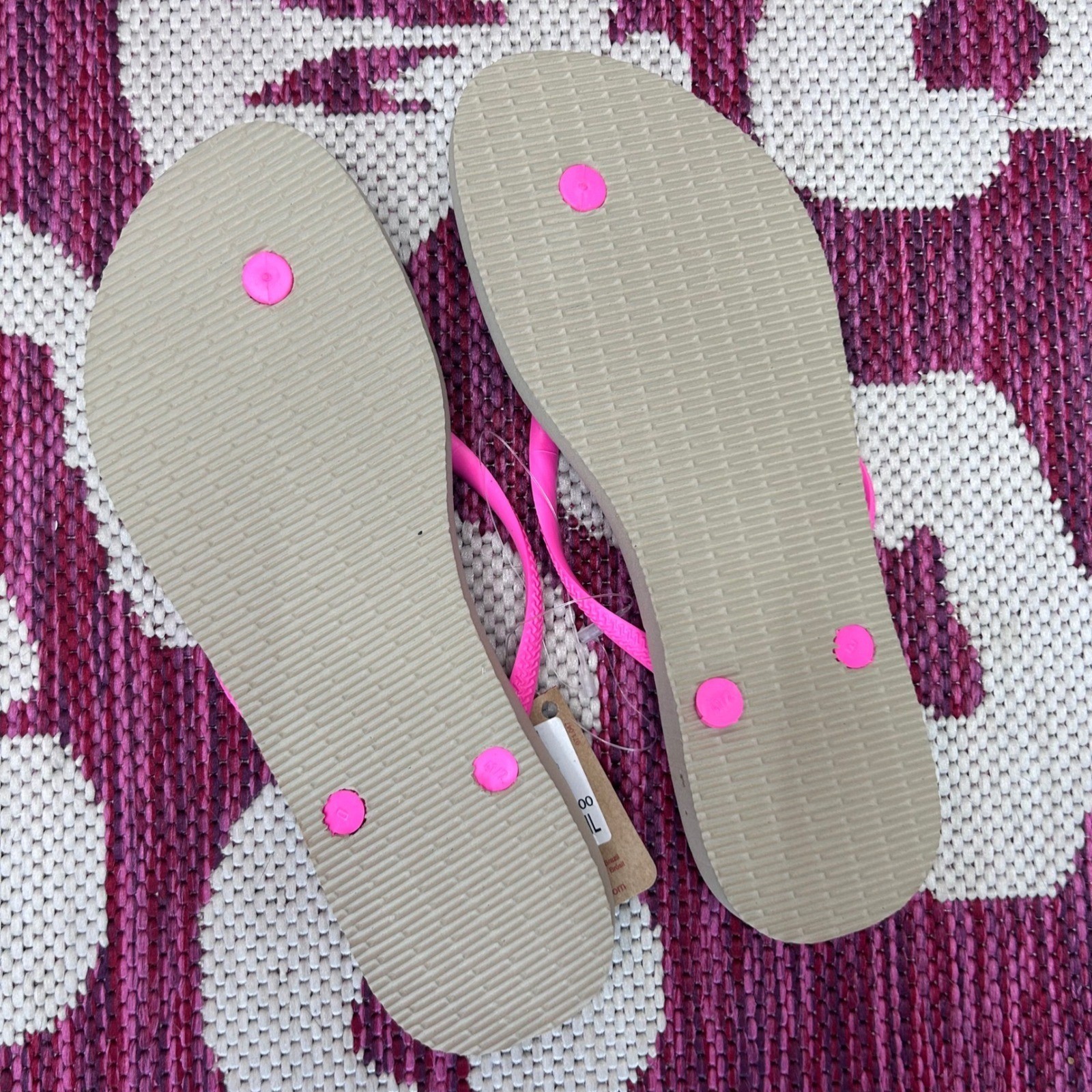 Havaianas Slim Leopard Flip Flops Neon Pink Straps Womens 11/12 41/42 New