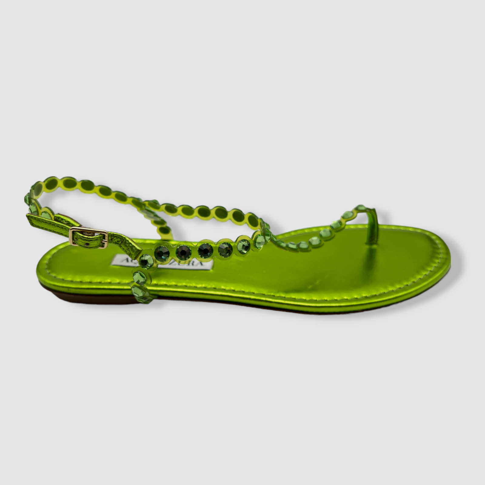DEFECTIVE 750 Aquazzura Womens Green Tequila Crystal Flat Thong Sandal S G3D
